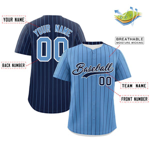 Custom Light Blue Navy Pinstripe Personalized Two-Tone Authentic Baseball Jersey