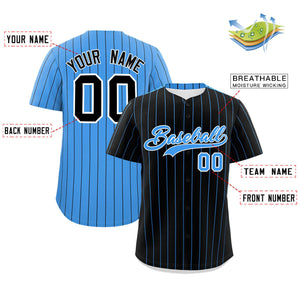 Custom Black Powder Blue Pinstripe Personalized Two-Tone Authentic Baseball Jersey