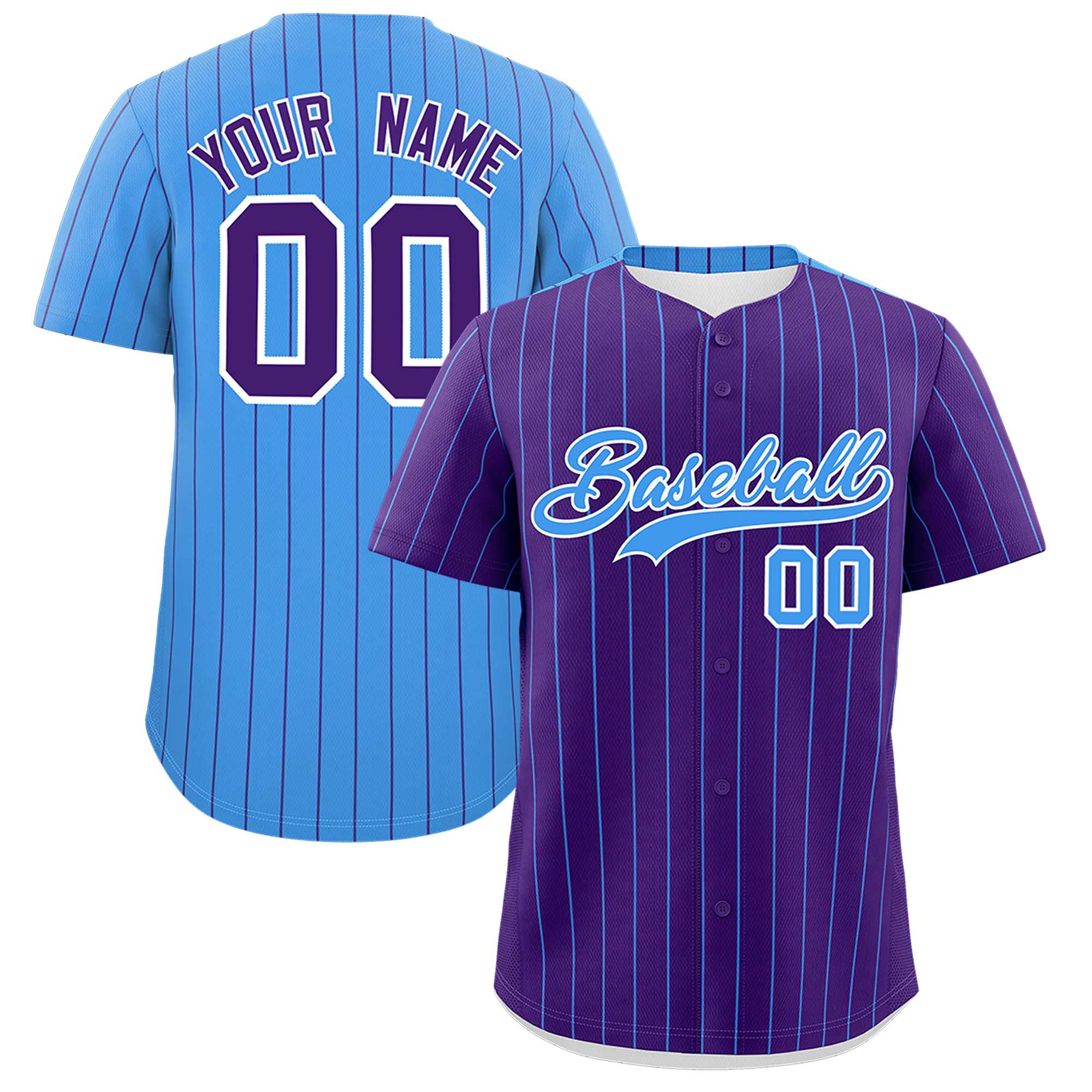 Custom Purple Powder Blue Pinstripe Personalized Two-Tone Authentic Baseball Jersey