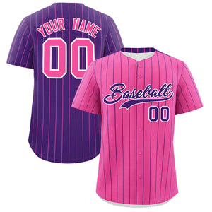 Custom Pink Purple Pinstripe Personalized Two-Tone Authentic Baseball Jersey