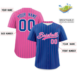 Custom Royal Pink Pinstripe Personalized Two-Tone Authentic Baseball Jersey