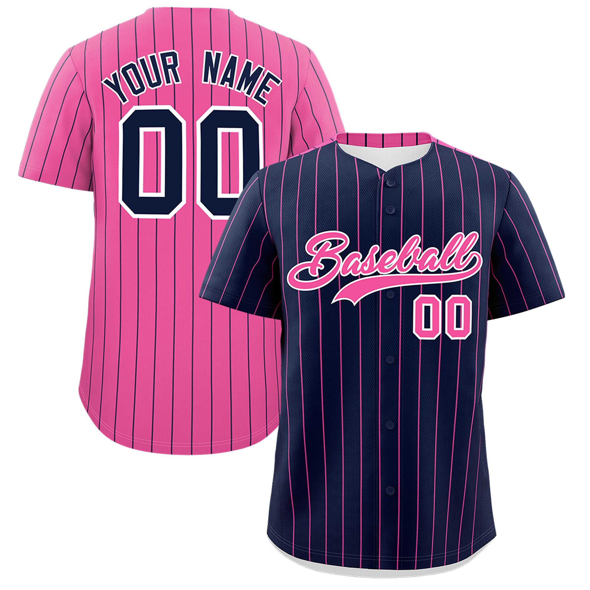 Custom Navy Pink Pinstripe Personalized Two-Tone Authentic Baseball Jersey