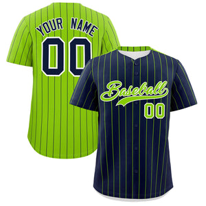 Custom Navy Neon Green Pinstripe Personalized Two-Tone Authentic Baseball Jersey