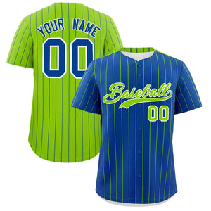 Custom Royal Neon Green Pinstripe Personalized Two-Tone Authentic Baseball Jersey