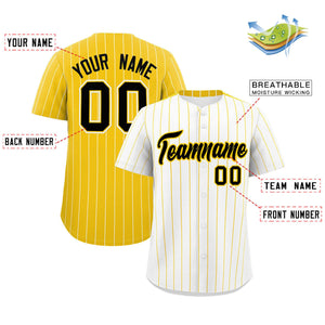 Custom White Gold Pinstripe Personalized Two-Tone Authentic Baseball Jersey