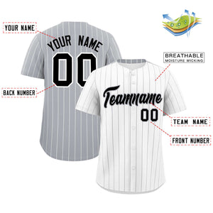 Custom White Gray Pinstripe Personalized Two-Tone Authentic Baseball Jersey