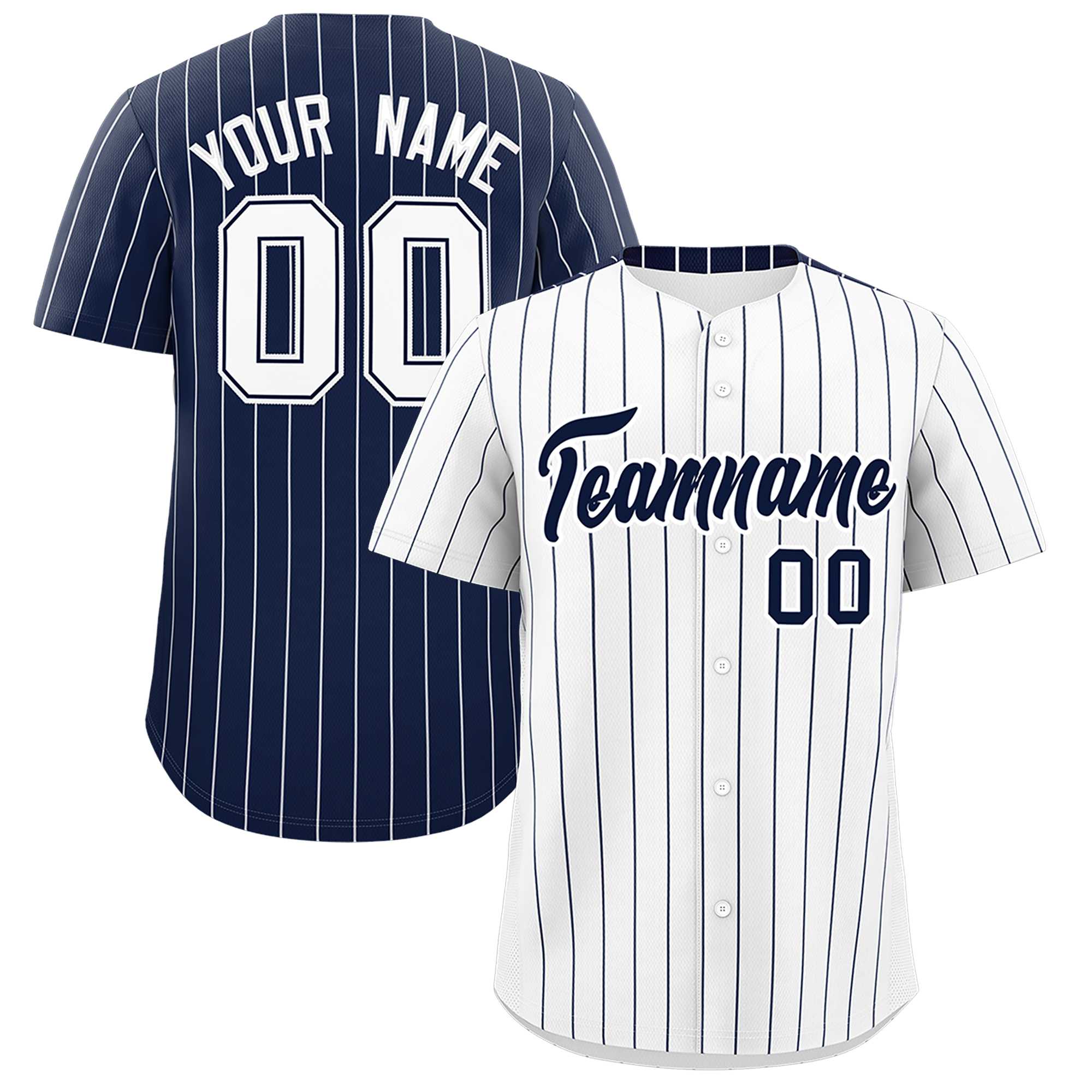 Custom White Navy Pinstripe Personalized Two-Tone Authentic Baseball Jersey