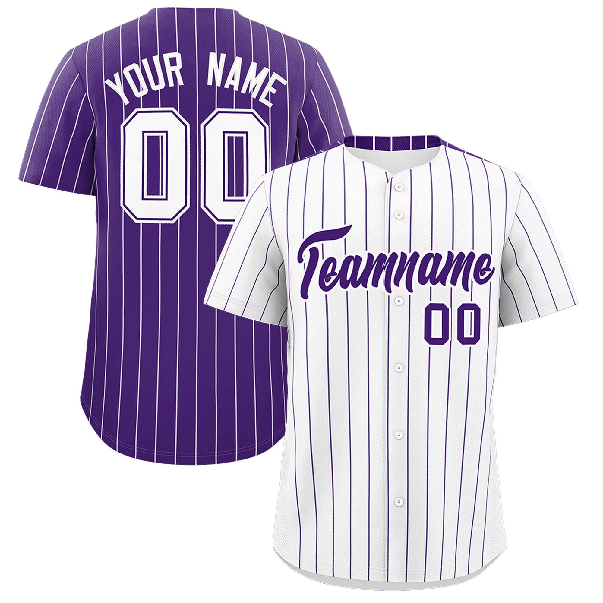 Custom White Purple Pinstripe Personalized Two-Tone Authentic Baseball Jersey