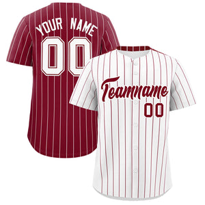 Custom White Crimson Pinstripe Personalized Two-Tone Authentic Baseball Jersey