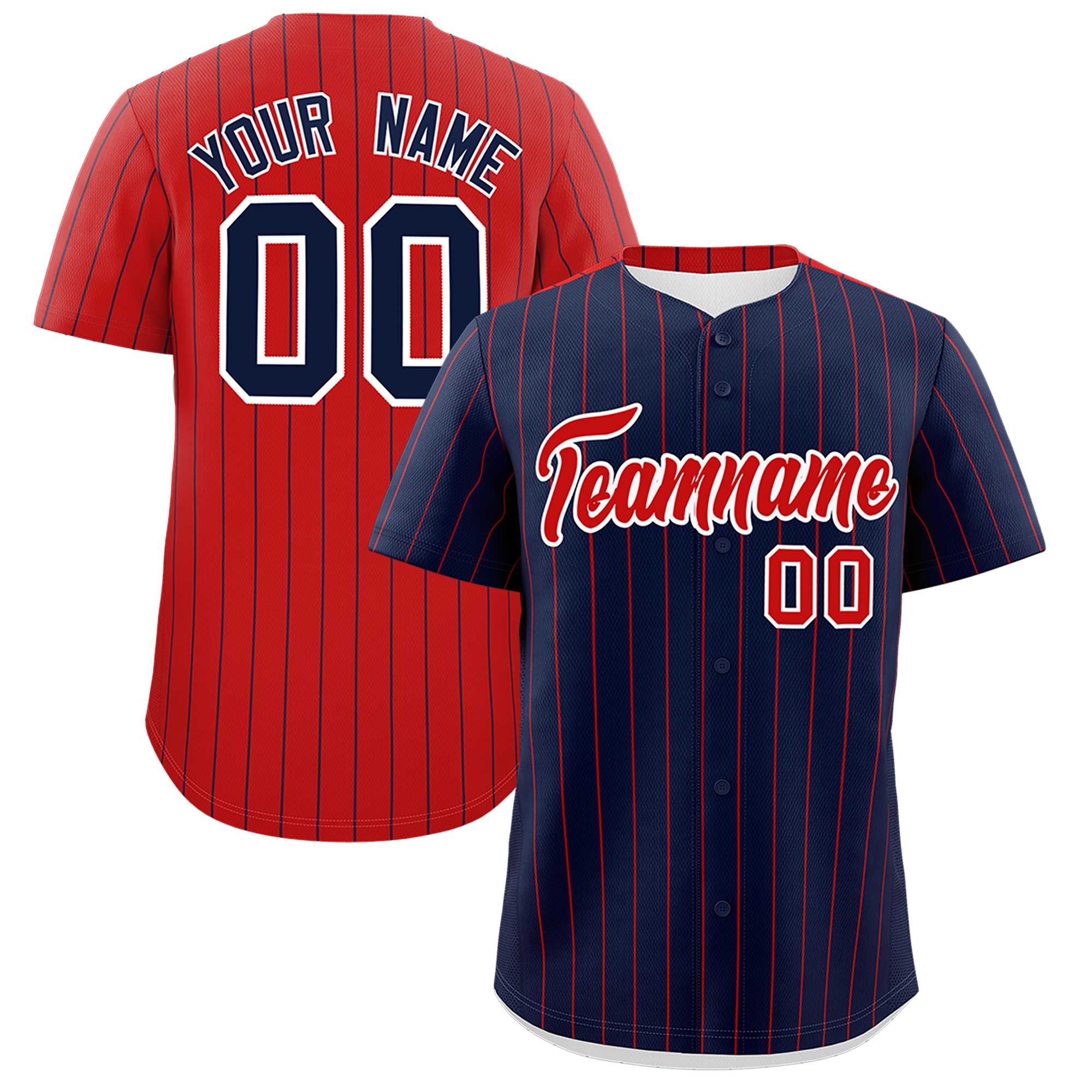 Custom Navy Red Pinstripe Personalized Two-Tone Authentic Baseball Jersey