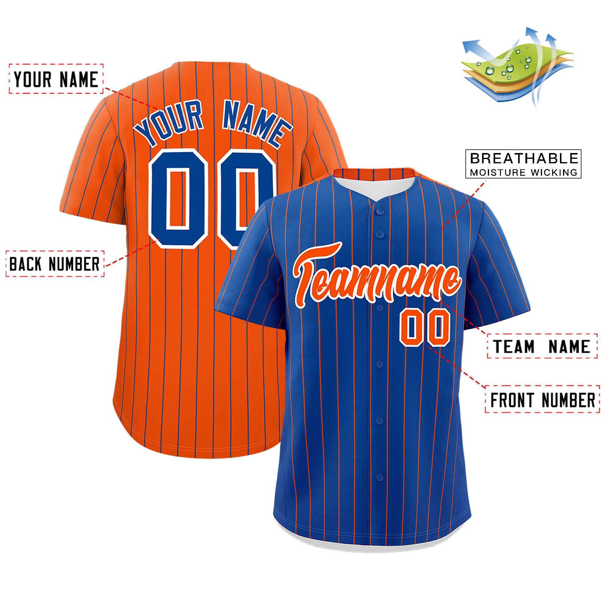 Custom Royal Orange Pinstripe Personalized Two-Tone Authentic Baseball Jersey