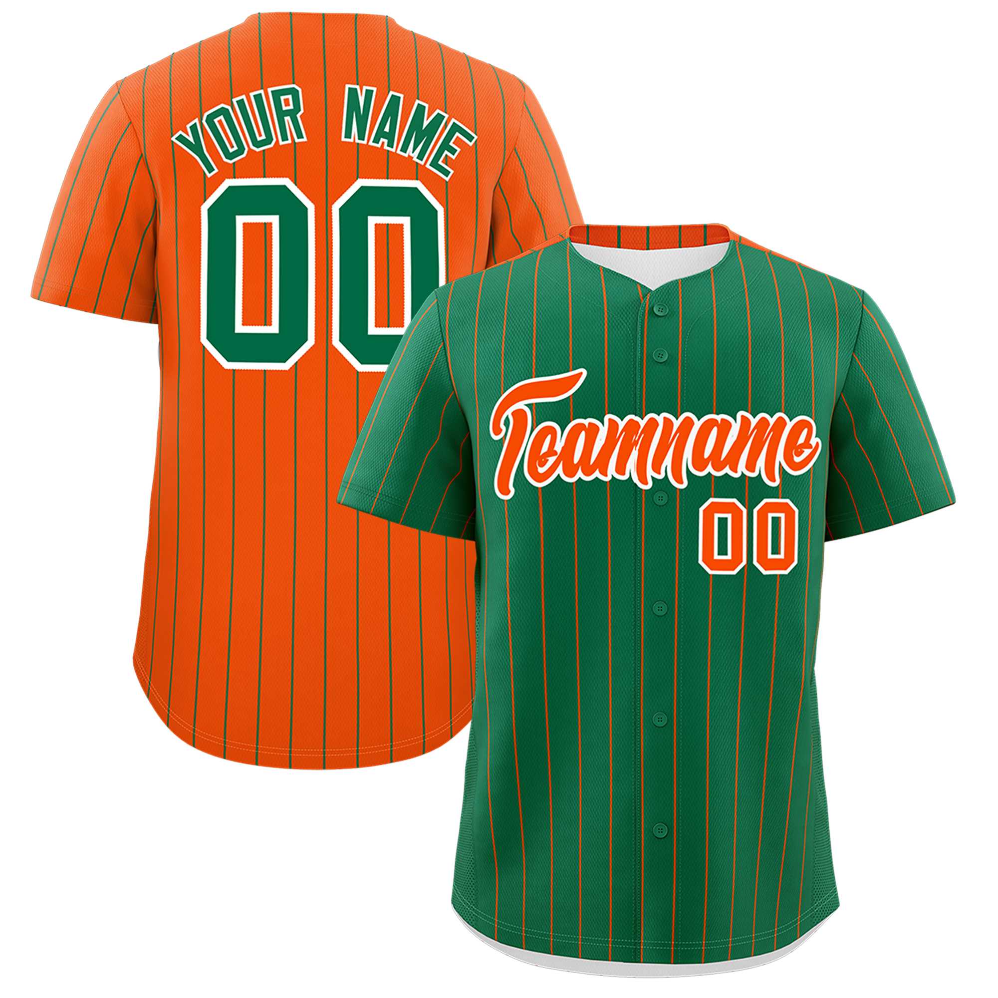 Custom Kelly Green Orange Pinstripe Personalized Two-Tone Authentic Baseball Jersey