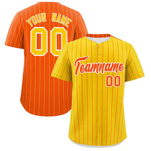 Custom Gold Orange Pinstripe Personalized Two-Tone Authentic Baseball Jersey