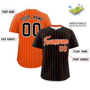 Custom Black Orange Pinstripe Personalized Two-Tone Authentic Baseball Jersey