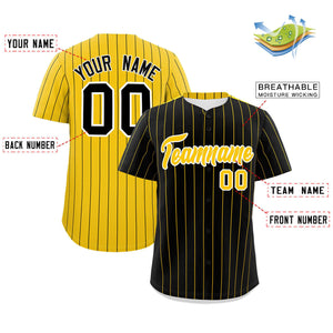 Custom Black Gold Pinstripe Personalized Two-Tone Authentic Baseball Jersey