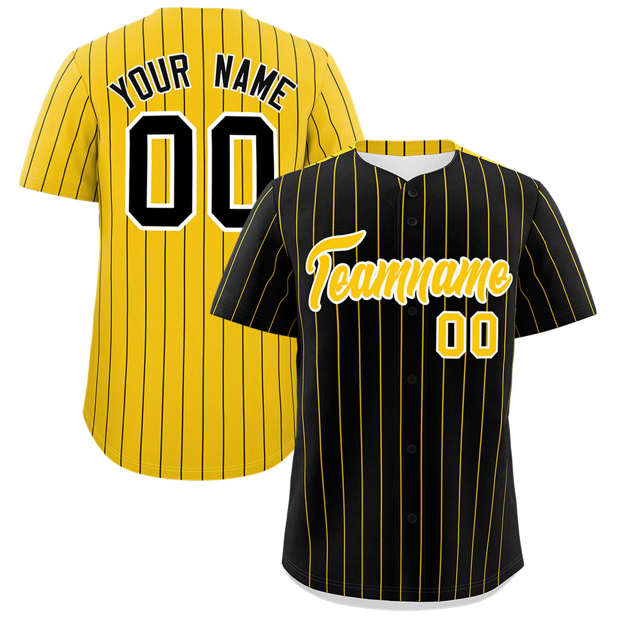 Custom Black Gold Pinstripe Personalized Two-Tone Authentic Baseball Jersey