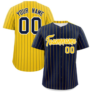 Custom Navy Gold Pinstripe Personalized Two-Tone Authentic Baseball Jersey