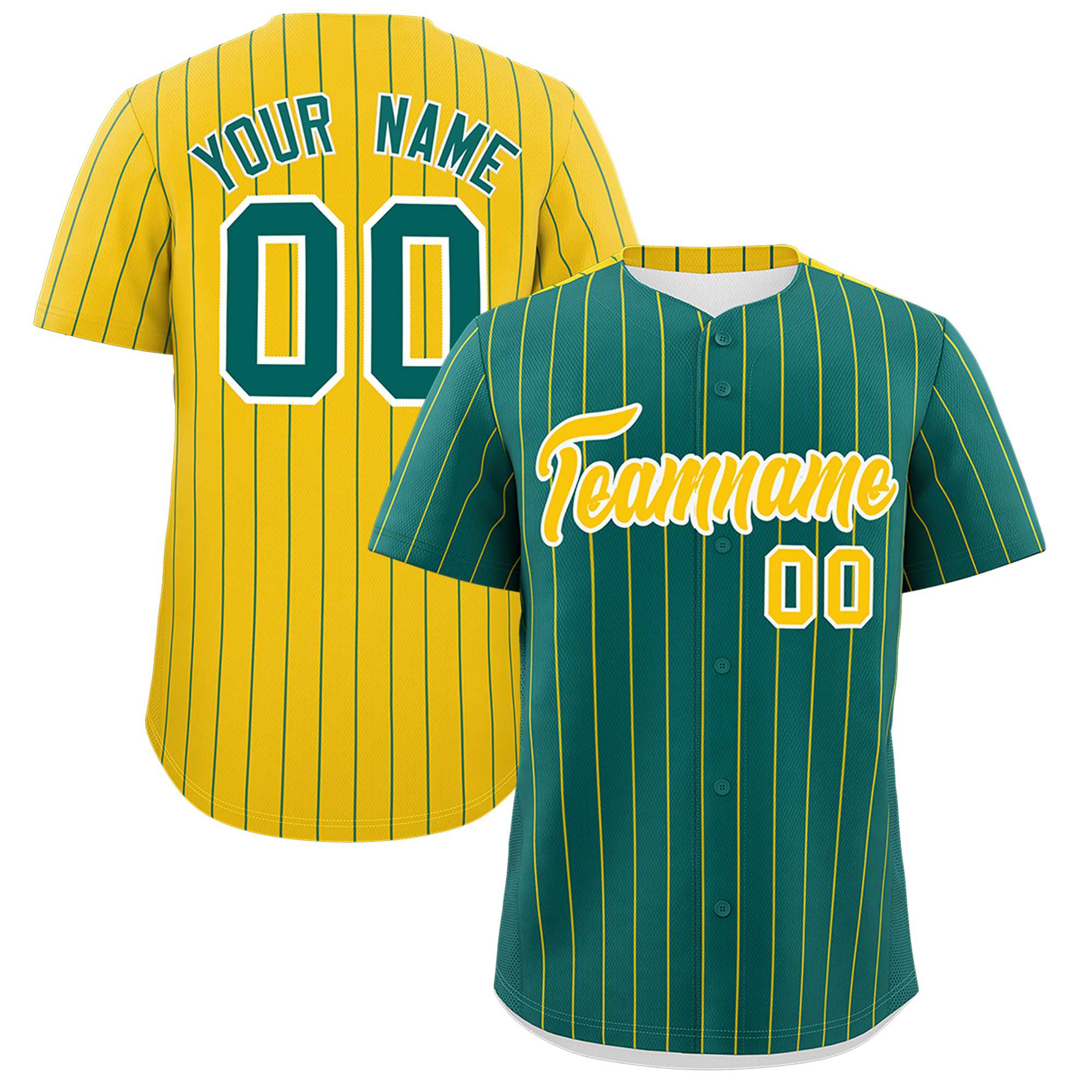 Custom Aqua Gold Pinstripe Personalized Two-Tone Authentic Baseball Jersey