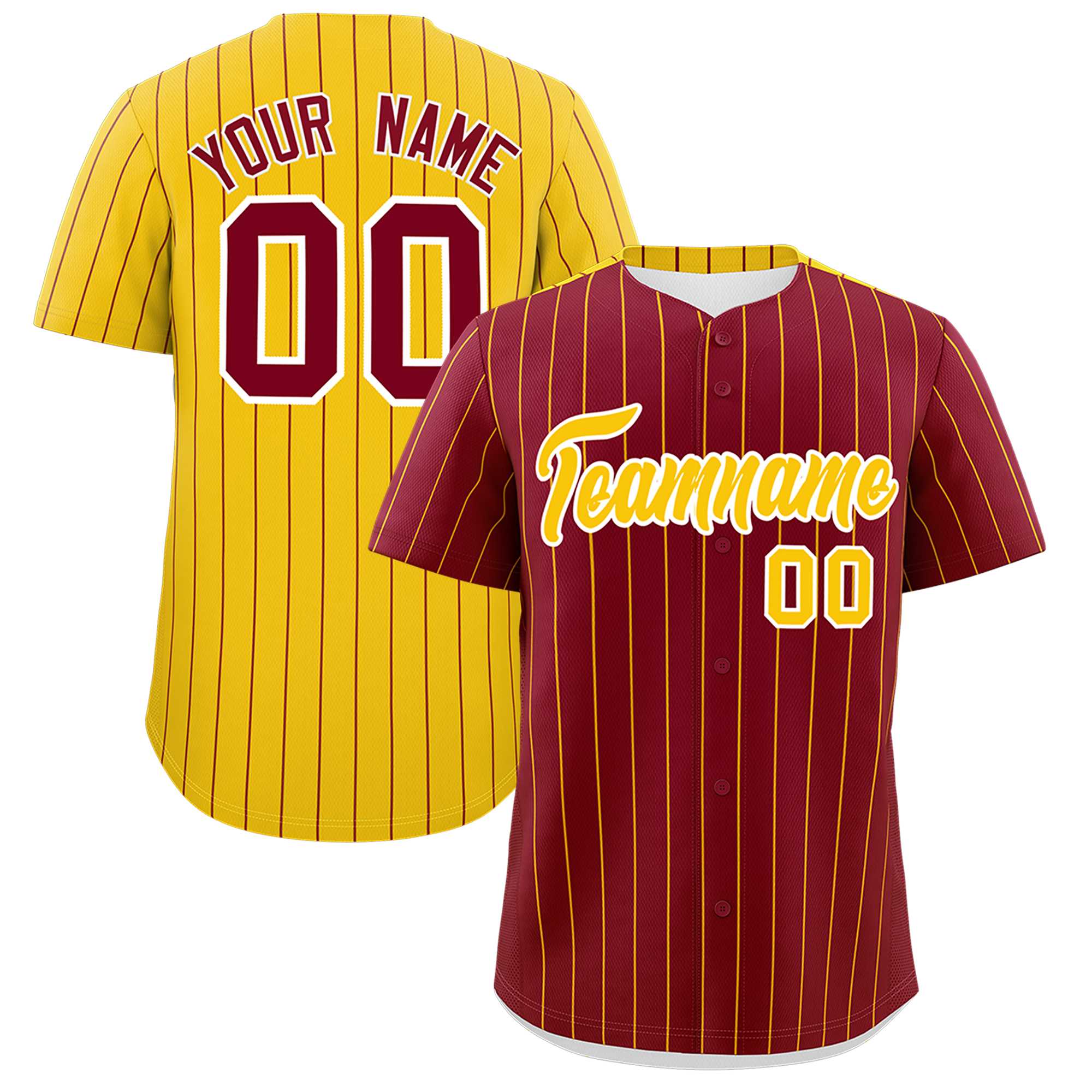 Custom Crimson Gold Pinstripe Personalized Two-Tone Authentic Baseball Jersey