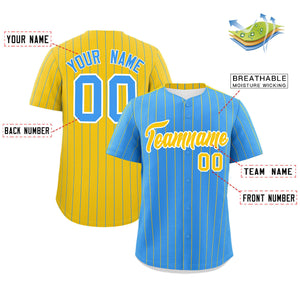 Custom Powder Blue Gold Pinstripe Personalized Two-Tone Authentic Baseball Jersey