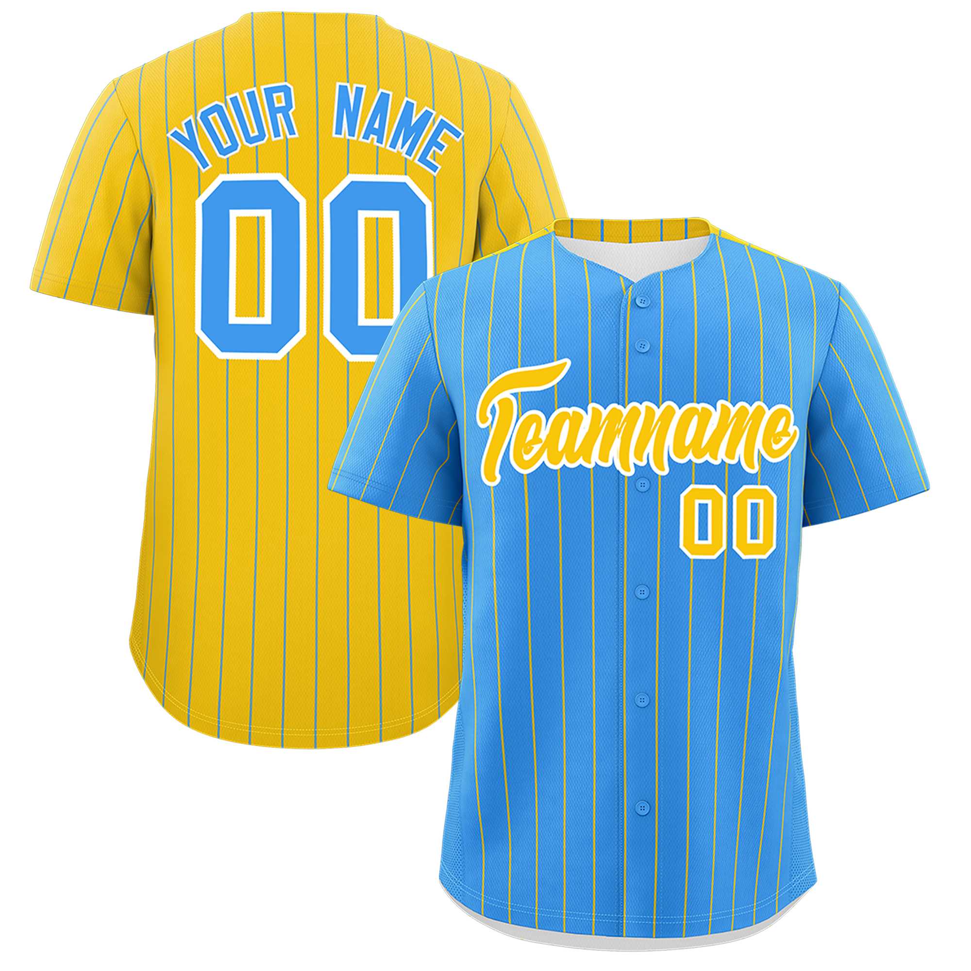 Custom Powder Blue Gold Pinstripe Personalized Two-Tone Authentic Baseball Jersey