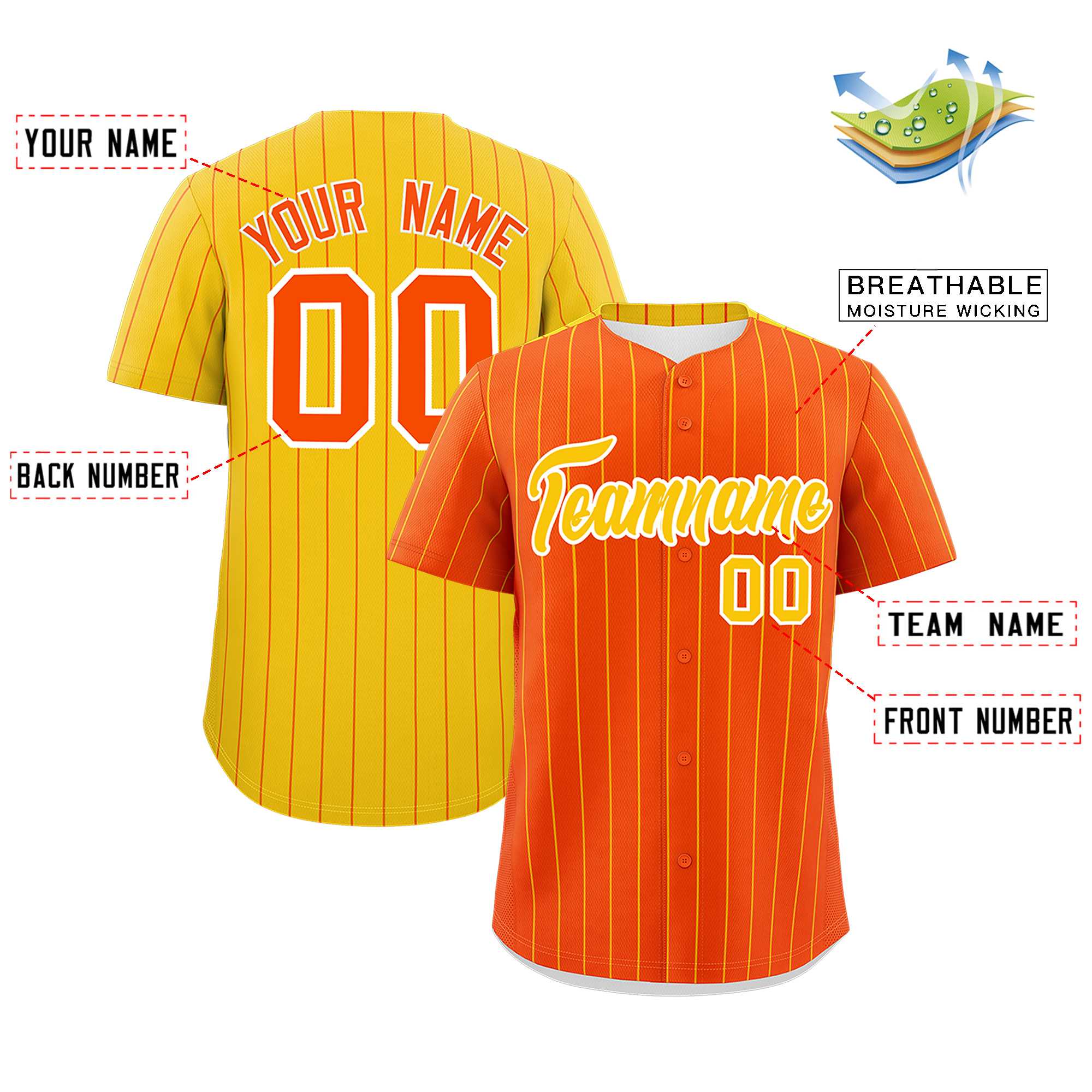 Custom Orange Gold Pinstripe Personalized Two-Tone Authentic Baseball Jersey