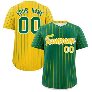 Custom Kelly Green Gold Pinstripe Personalized Two-Tone Authentic Baseball Jersey