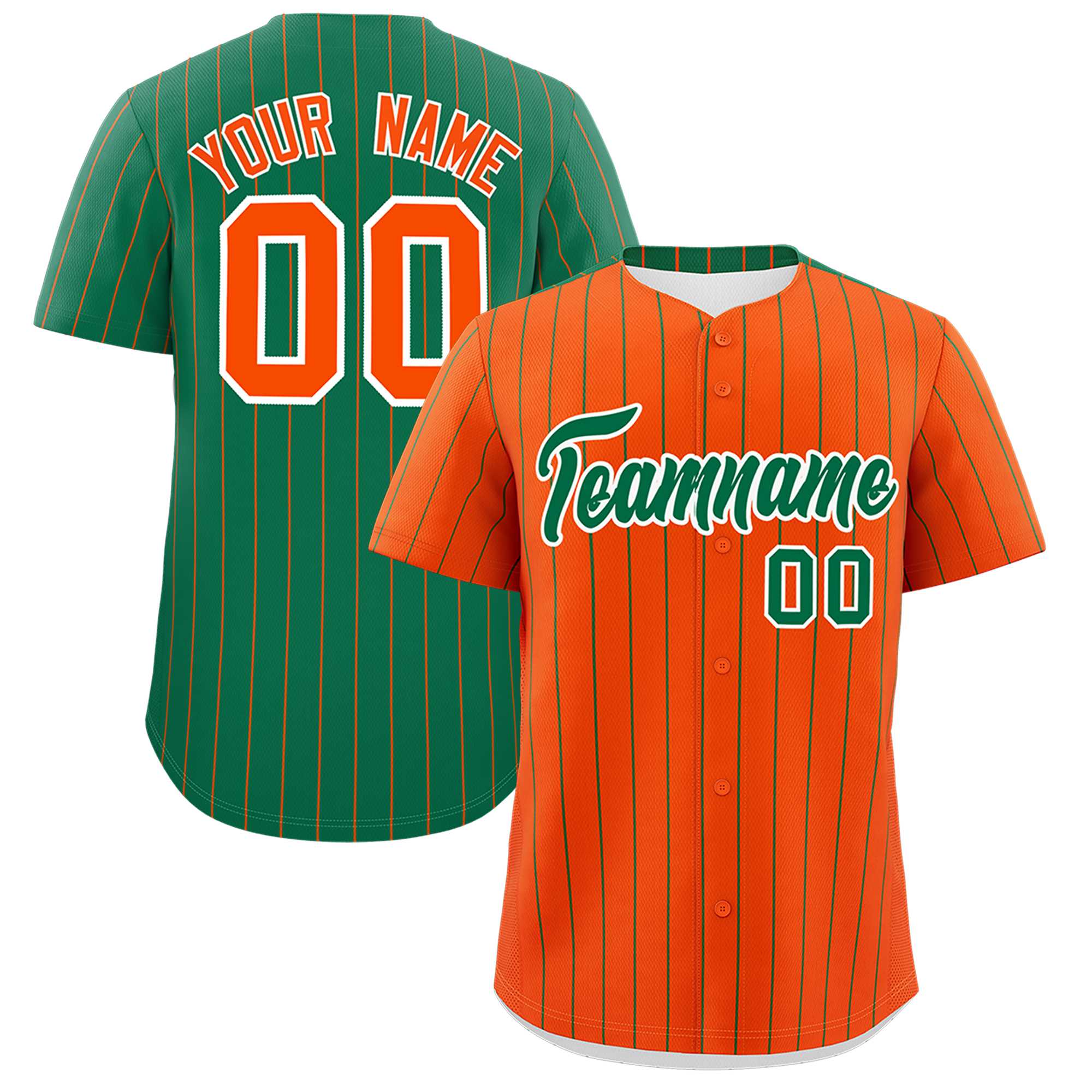 Custom Orange Kelly Green Pinstripe Personalized Two-Tone Authentic Baseball Jersey