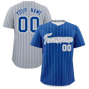 Custom Royal Gray Pinstripe Personalized Two-Tone Authentic Baseball Jersey