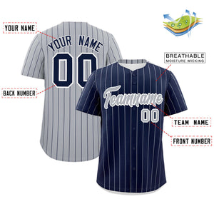 Custom Navy Gray Pinstripe Personalized Two-Tone Authentic Baseball Jersey