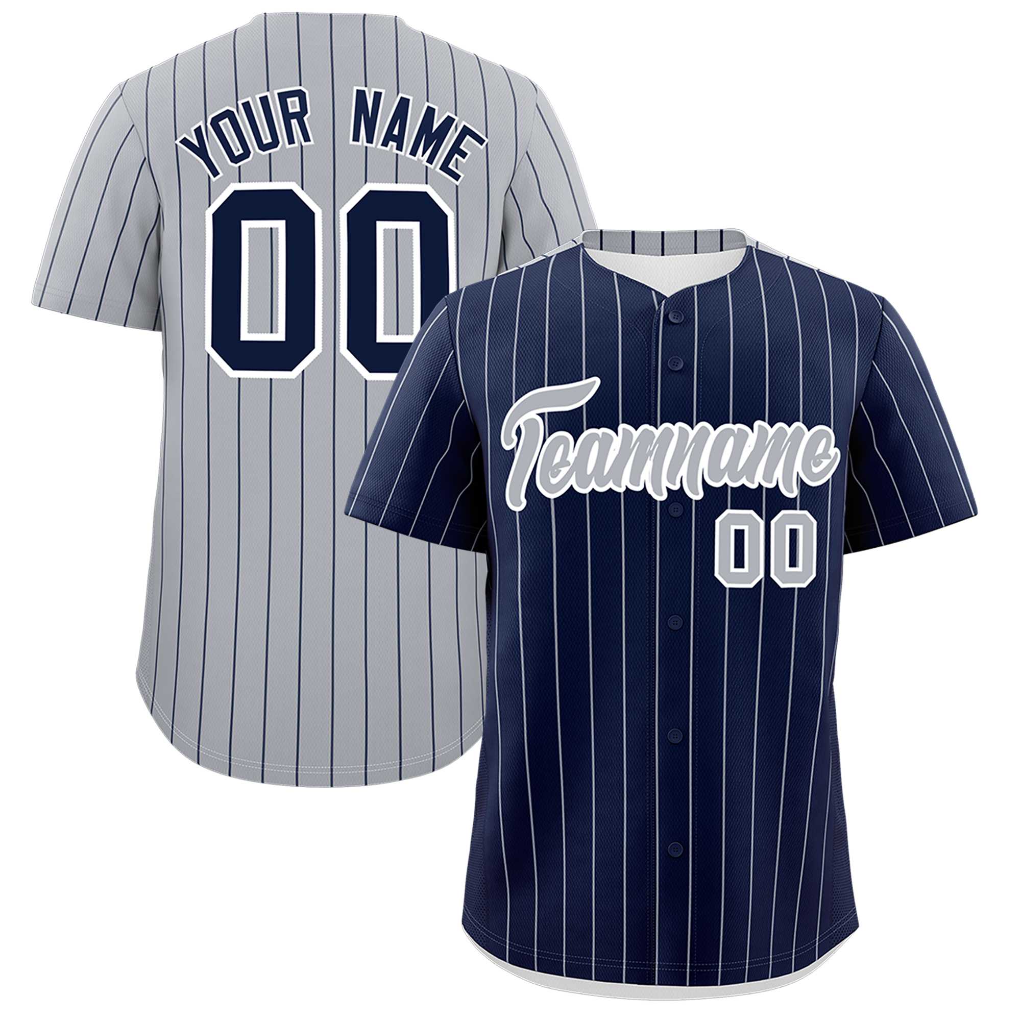 Custom Navy Gray Pinstripe Personalized Two-Tone Authentic Baseball Jersey