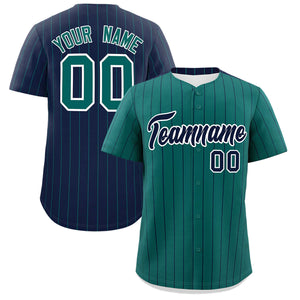 Custom Aqua Navy Pinstripe Personalized Two-Tone Authentic Baseball Jersey