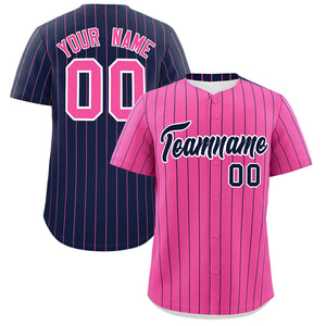 Custom Pink Navy Pinstripe Personalized Two-Tone Authentic Baseball Jersey