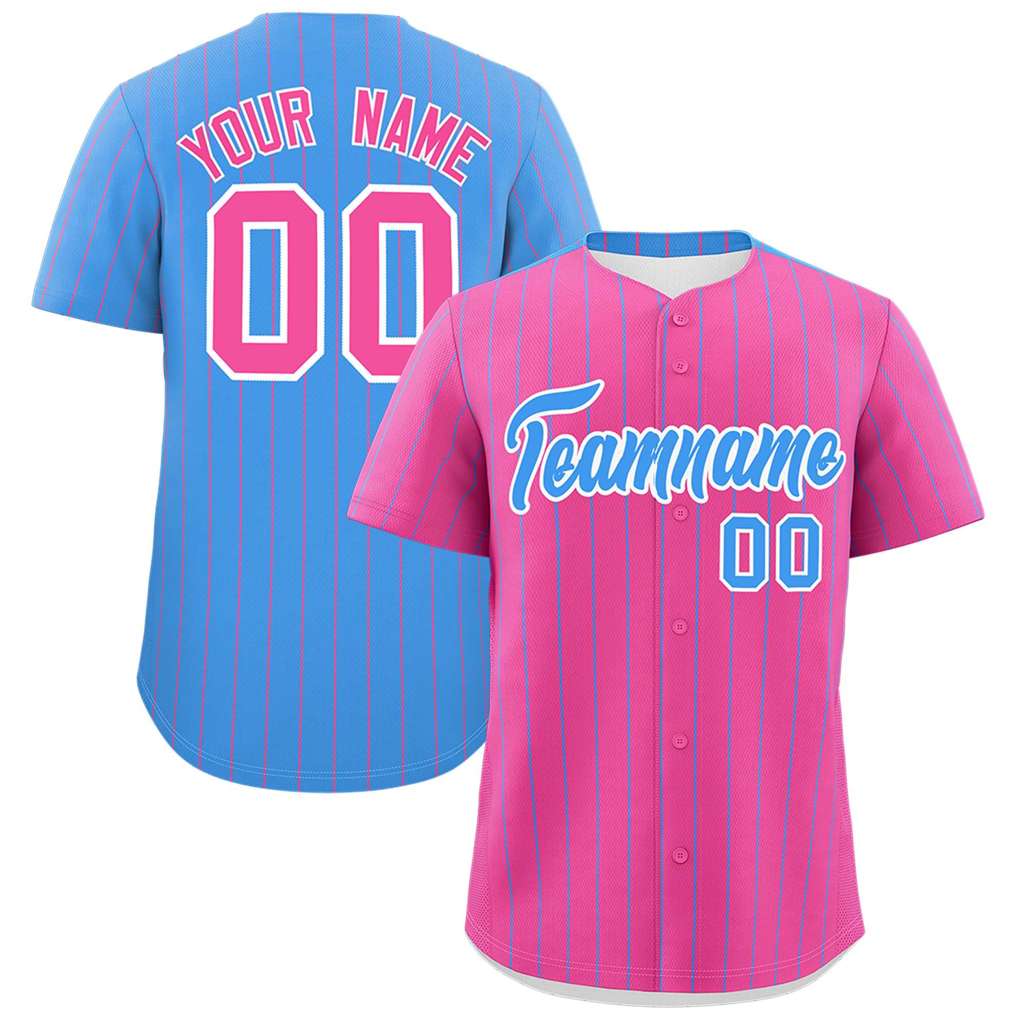 Custom Pink Powder Blue Pinstripe Personalized Two-Tone Authentic Baseball Jersey