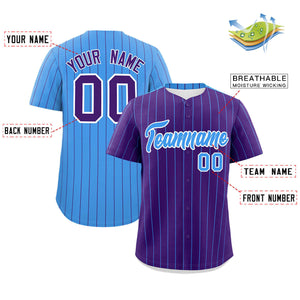 Custom Purple Powder Blue Pinstripe Personalized Two-Tone Authentic Baseball Jersey