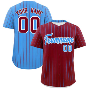 Custom Crimson Powder Blue Pinstripe Personalized Two-Tone Authentic Baseball Jersey