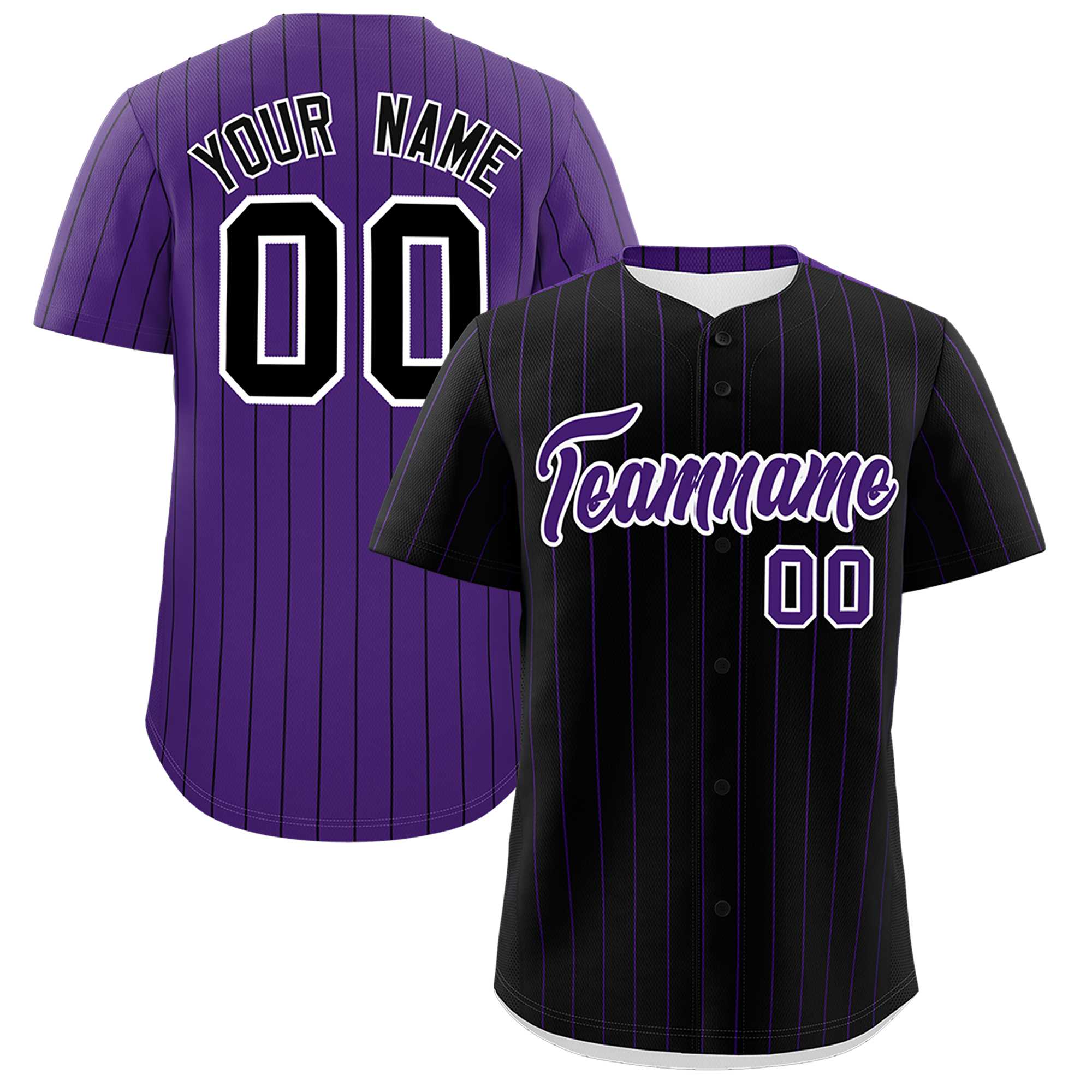 Custom Black Purple Pinstripe Personalized Two-Tone Authentic Baseball Jersey