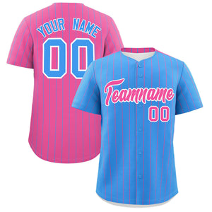 Custom Powder Blue Pink Pinstripe Personalized Two-Tone Authentic Baseball Jersey