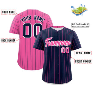 Custom Navy Pink Pinstripe Personalized Two-Tone Authentic Baseball Jersey