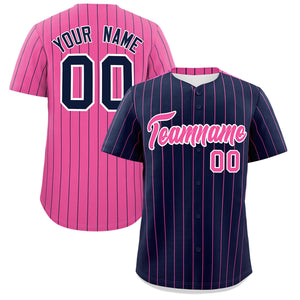 Custom Navy Pink Pinstripe Personalized Two-Tone Authentic Baseball Jersey