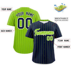 Custom Navy Neon Green Pinstripe Personalized Two-Tone Authentic Baseball Jersey