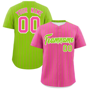 Custom Pink Neon Green Pinstripe Personalized Two-Tone Authentic Baseball Jersey