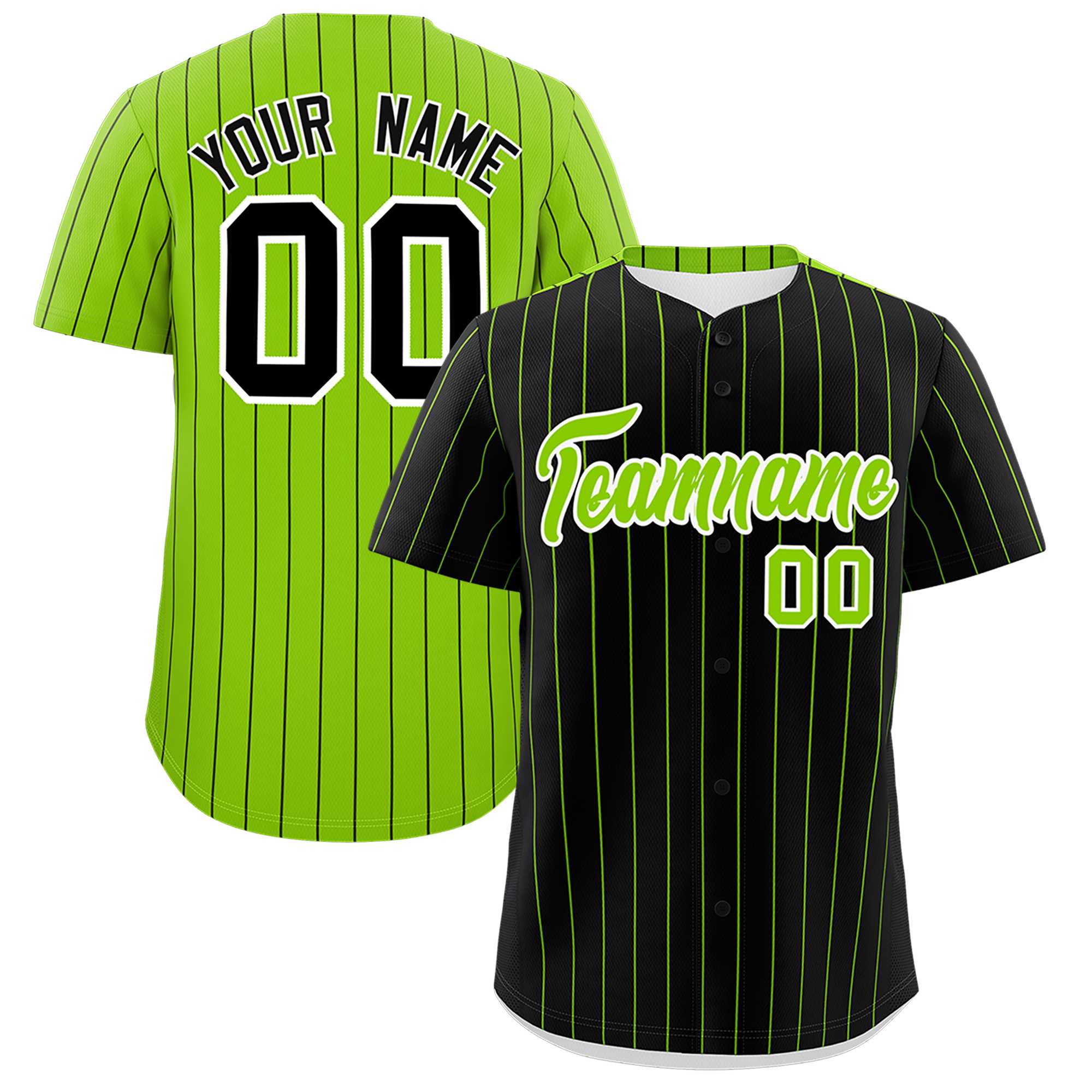 Custom Black Neon Green Pinstripe Personalized Two-Tone Authentic Baseball Jersey