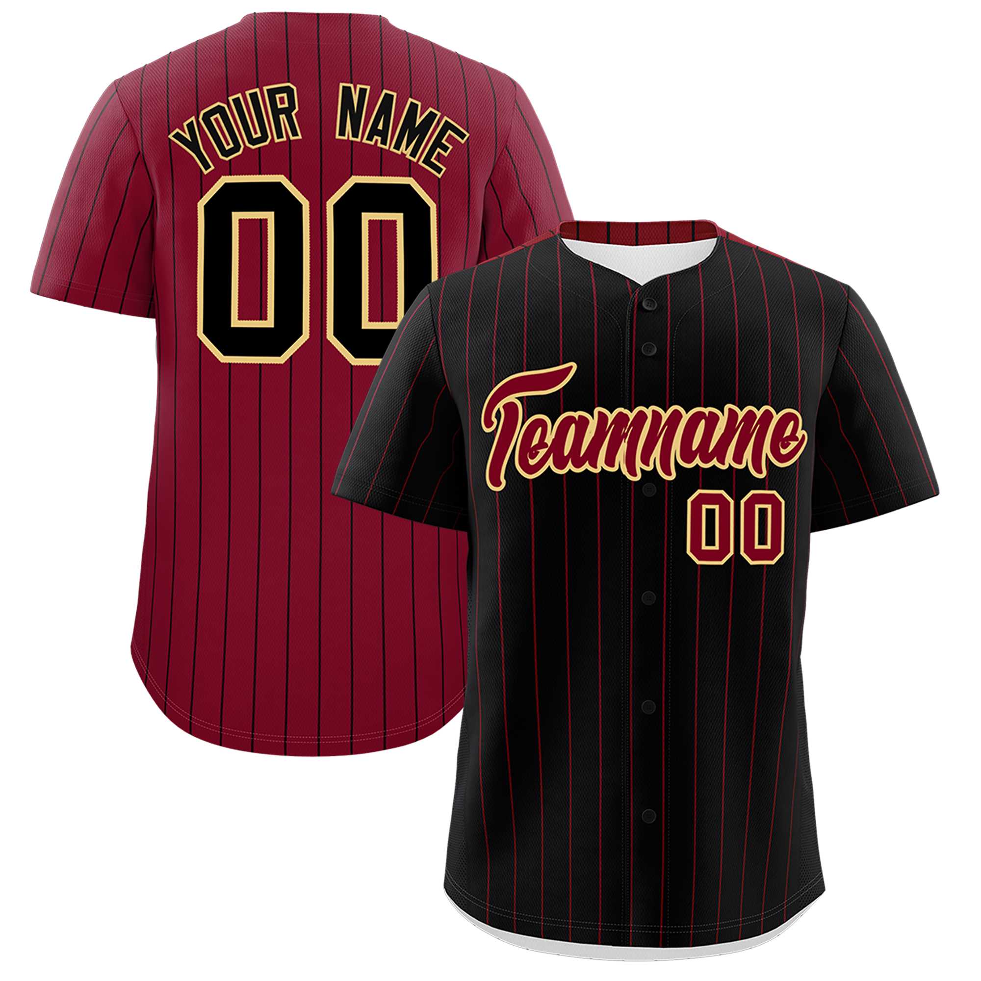 Custom Black Crimson Pinstripe Personalized Two-Tone Authentic Baseball Jersey