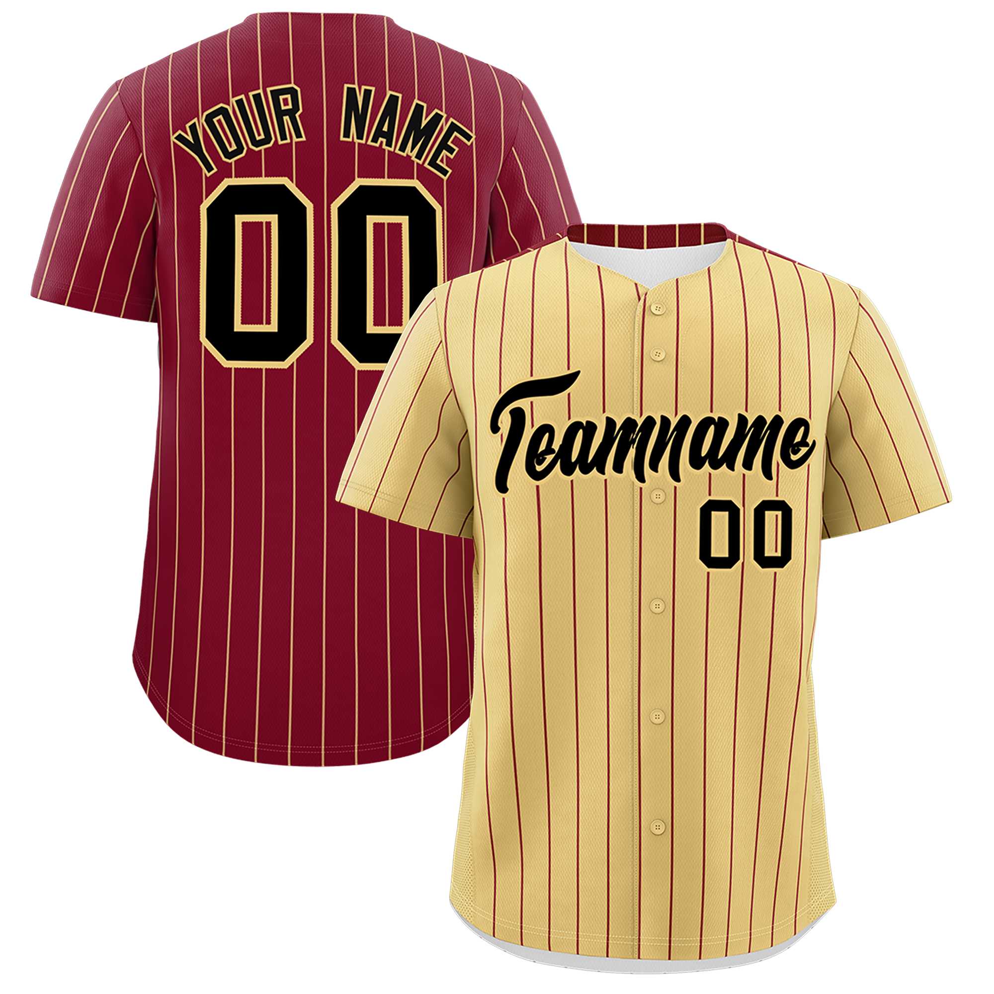 Custom Khaki Crimson Pinstripe Personalized Two-Tone Authentic Baseball Jersey