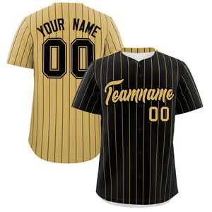 Custom Black Old Gold Pinstripe Personalized Two-Tone Authentic Baseball Jersey