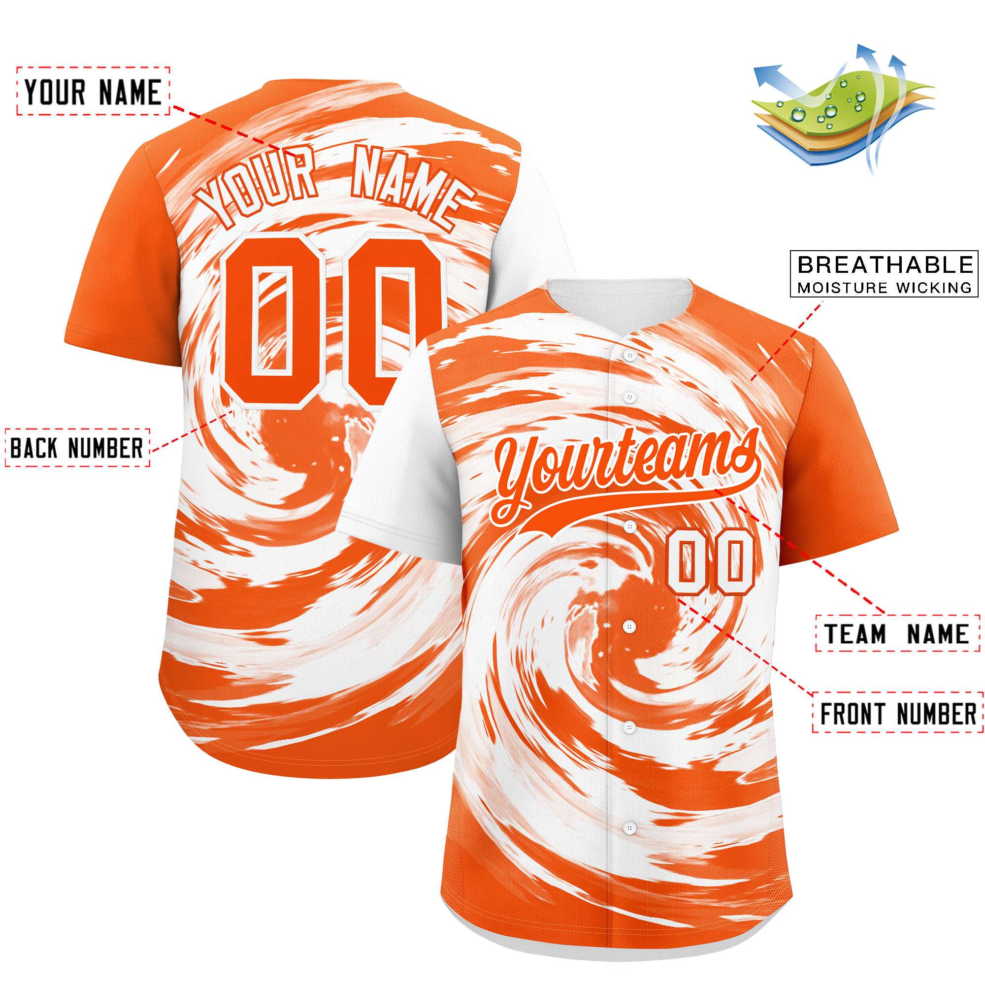 Custom White Orange Swirl Graffiti Pattern Authentic Baseball Jersey