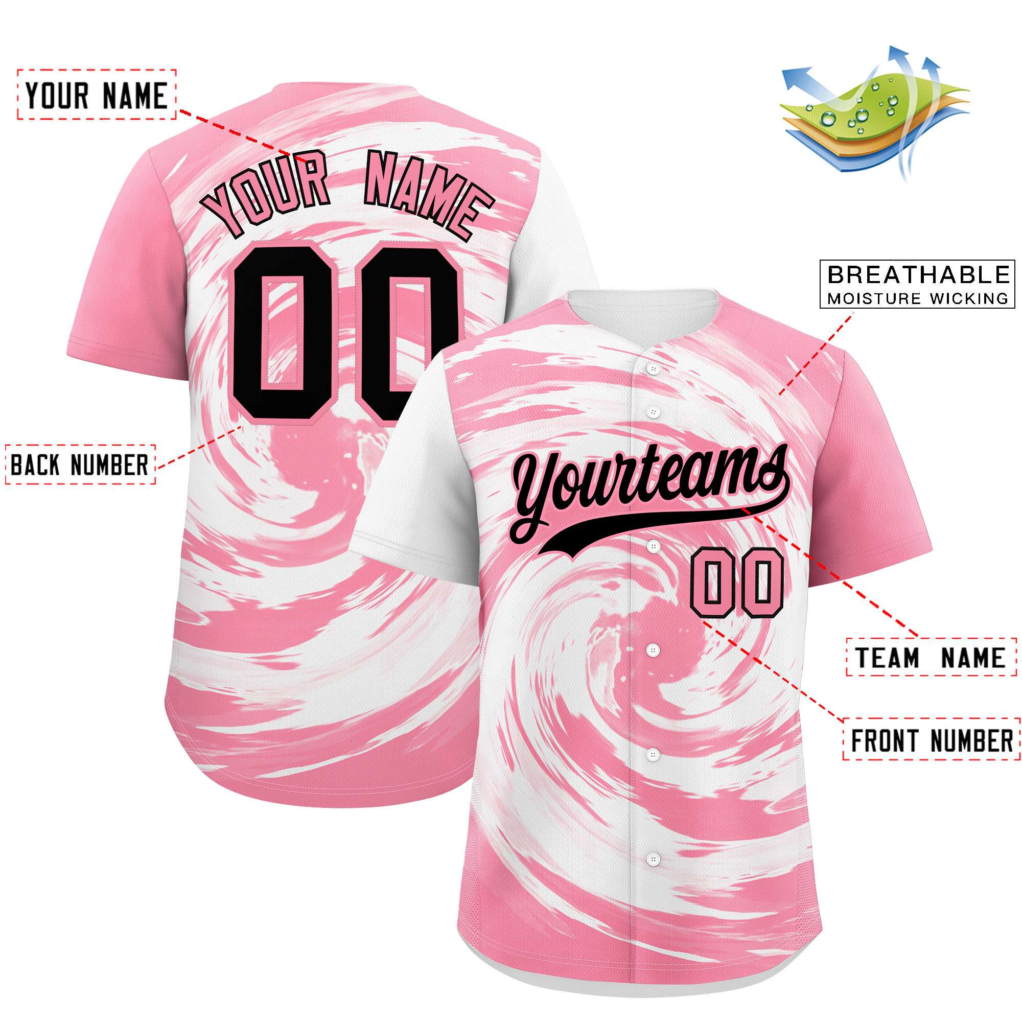 Custom White Light Pink Swirl Graffiti Pattern Authentic Baseball Jersey