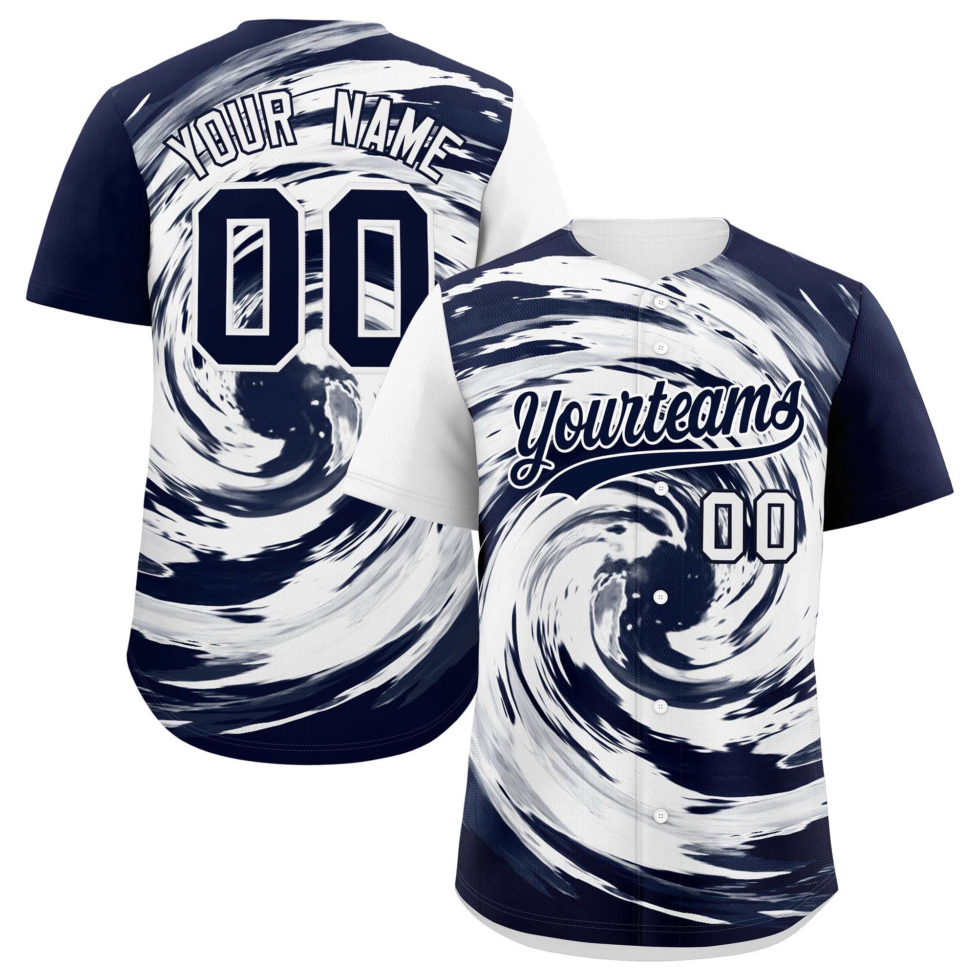 Custom White Navy Swirl Graffiti Pattern Authentic Baseball Jersey