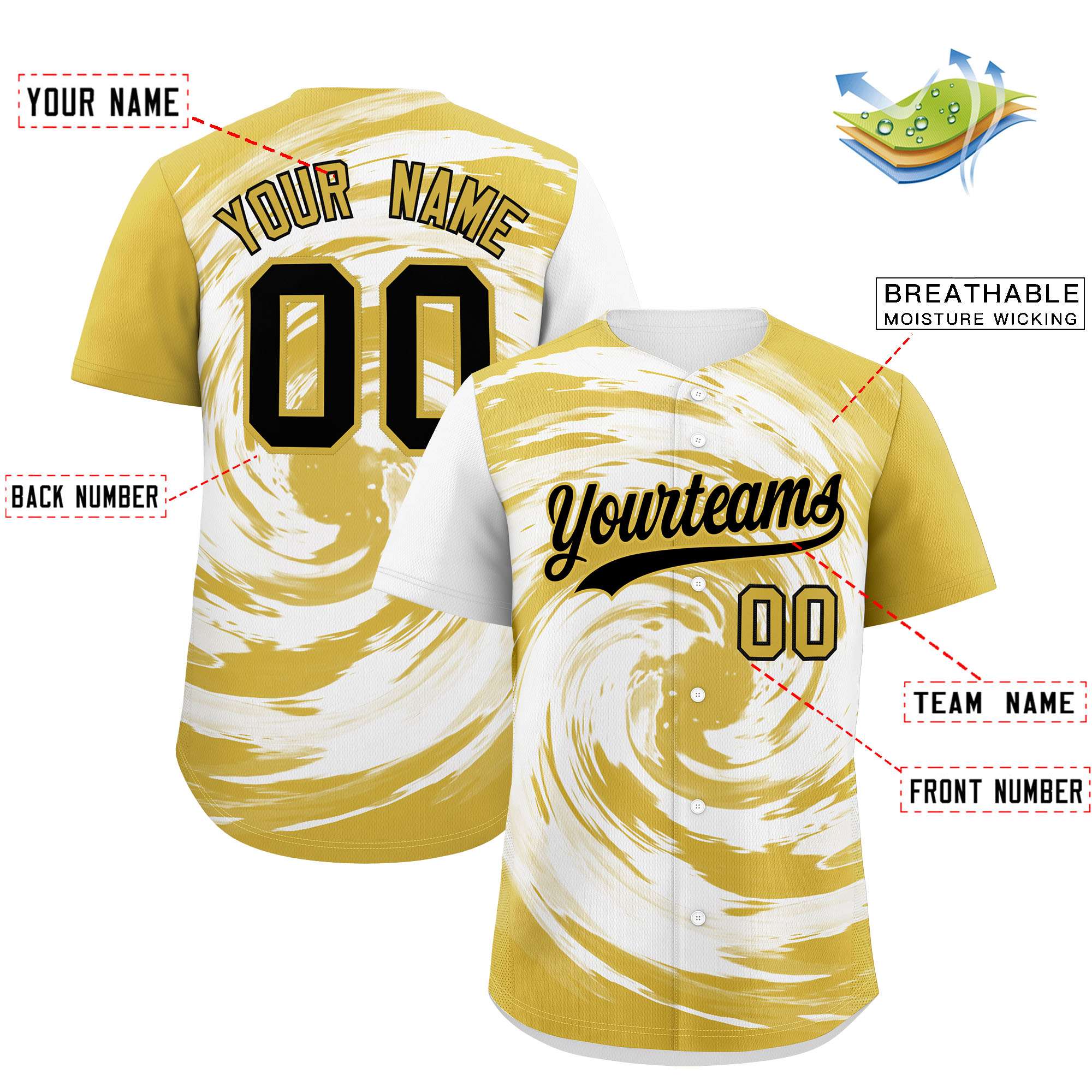 Custom White Old Gold Swirl Graffiti Pattern Authentic Baseball Jersey